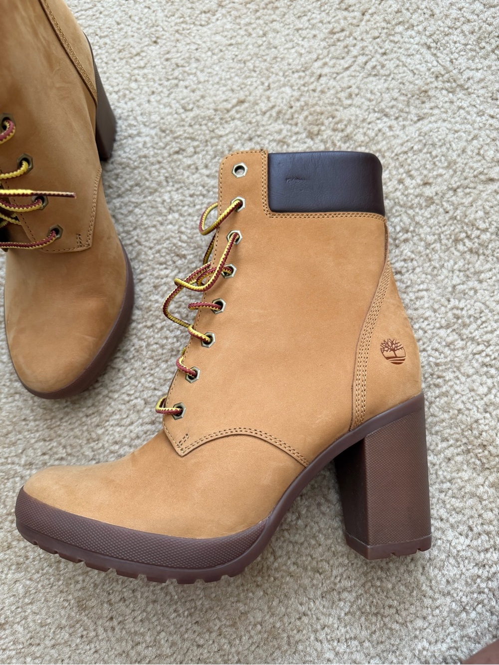Timberland Tan Suede Lace-Up Heeled Ankle Boots